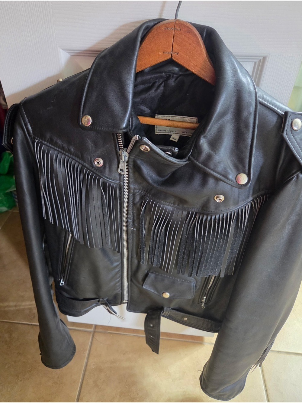 Womens Black Leather Fringe Biker Jacket - Classic Moto Style